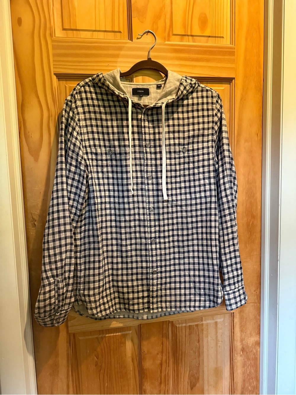 Vince Desert Plaid Button-Up hooded Shirt medium